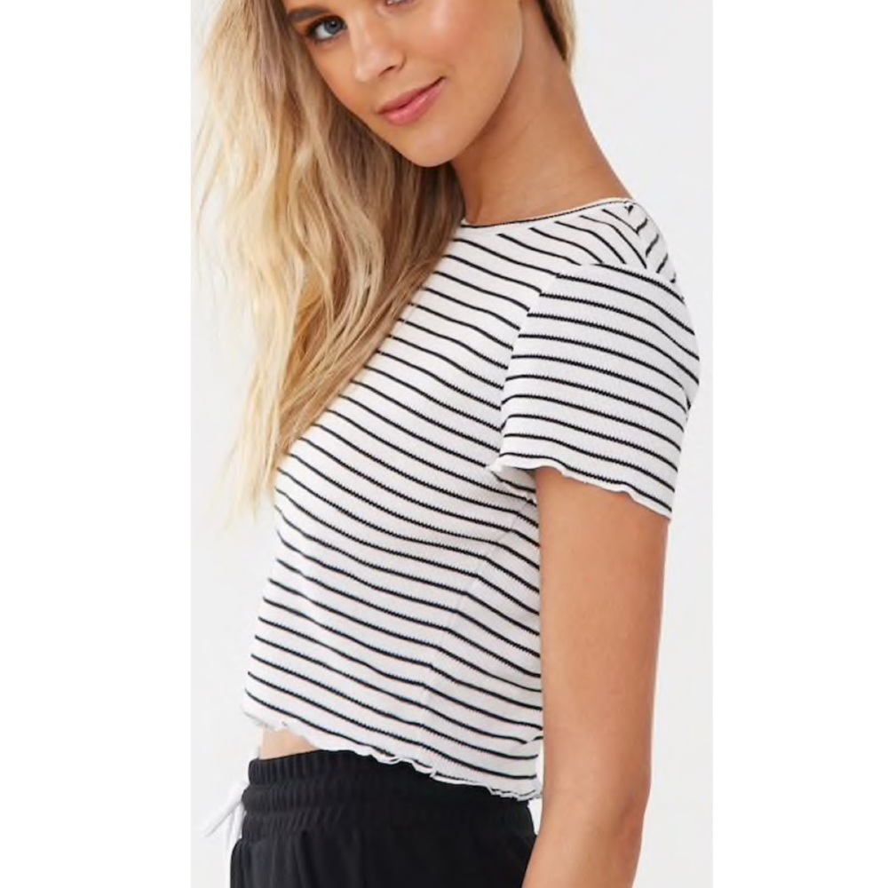 Forever 21 Striped Lettuce Trim Top